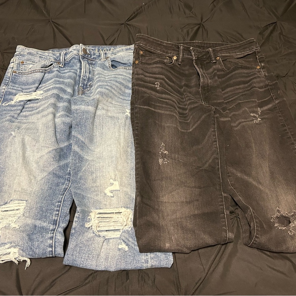 American Eagle Outfitters Slim Straight Jeans - Light Blue and Black